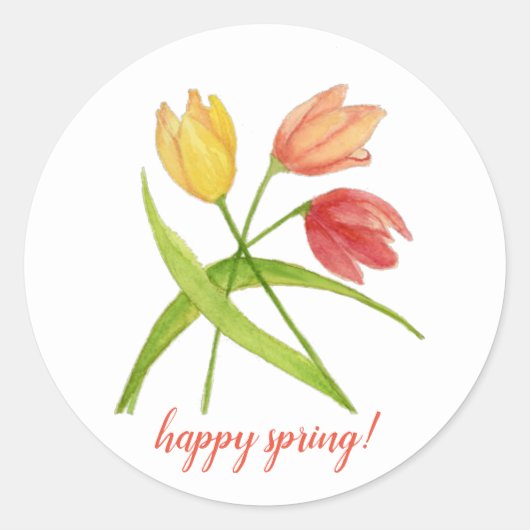Happy Spring Tulips Waterverf sticker (Voorkant)