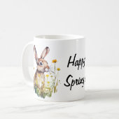 Happy Spring Watercolor Rabbit Fleurs Jaunes Mug (Devant gauche)