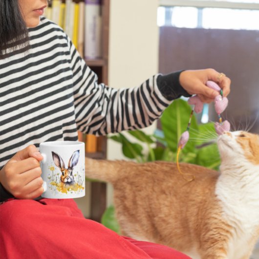 Happy Spring Watercolor Rabbit Fleurs Jaunes Mug