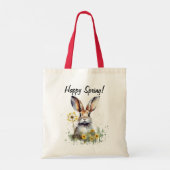 Happy Spring Waterverf Bunny Paardebloem Canvas ta Tote Bag (Achterkant)