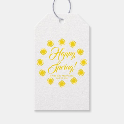 Happy Spring yellow sun border aangepast leuk plez Cadeaulabel (Voorkant)