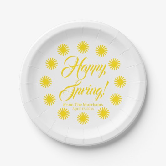 Happy Spring yellow sun border aangepast leuk plez Papieren Bordje (Voorkant)