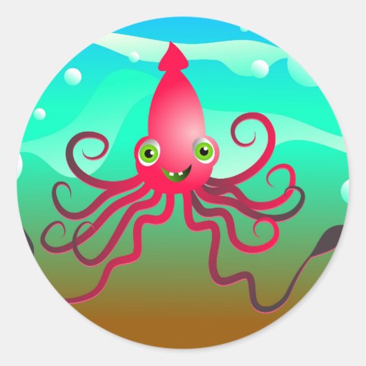 Happy Squid Ronde Sticker (Voorkant)