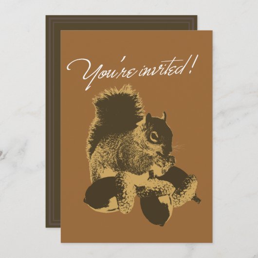 Happy Squirrel & Nuts Birthday Party Invitation Kaart (Voorkant / Achterkant)