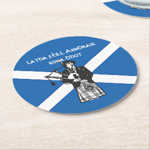 Happy St Andrews Day Flag Bagpiper Ronde Kartonnen Onderzetter