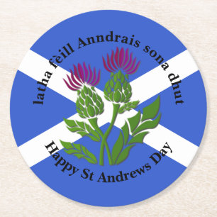 Happy St Andrews Day Flag Thistle Ronde Kartonnen Onderzetter