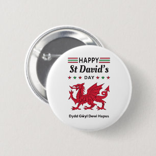 Happy St David's Day Dydd Garreyl Dewi Hapus 5 Ronde Button 5,7 Cm