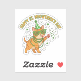 Happy St Meowtrick's Day Party Cat Shutter Shades  Sticker