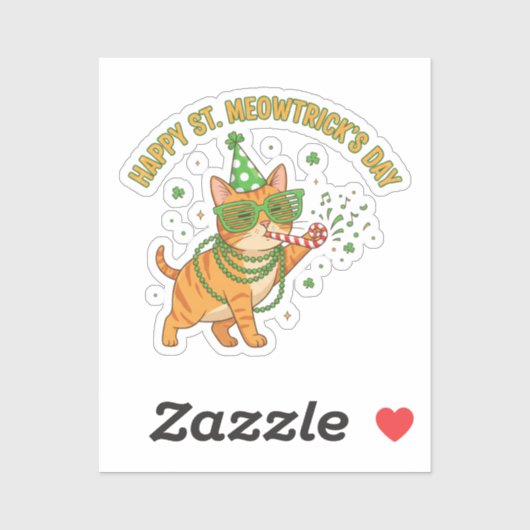 Happy St Meowtrick's Day Party Cat Shutter Shades Sticker (Vel)