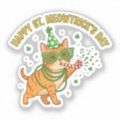 Happy St Meowtrick's Day Party Cat Shutter Shades Sticker (Voorkant)