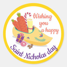 Happy St. Nicholas Day Greeting, Sinterklaas eve C Ronde Sticker