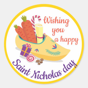 Happy St. Nicholas Day Greeting, Sinterklaas eve C Ronde Sticker