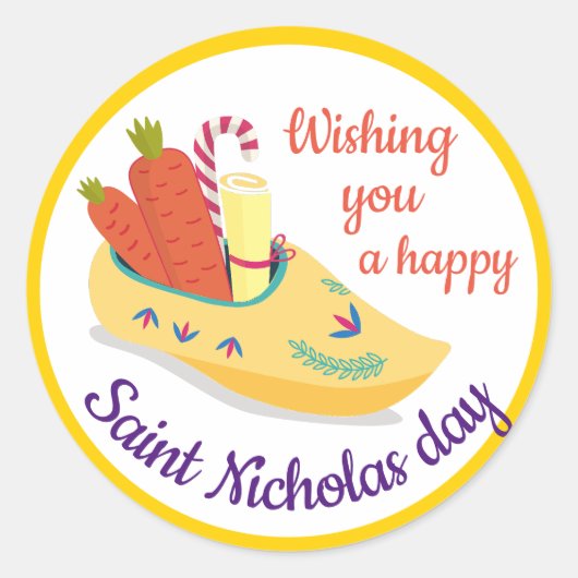 Happy St. Nicholas Day Greeting, Sinterklaas eve Ronde Sticker (Voorkant)