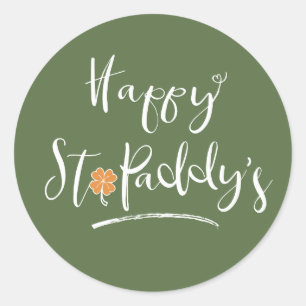 Happy St. Paddy's Oranje Shamrock ID336 Ronde Sticker