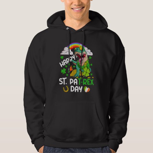 Happy St PaT Rex Dinosaur Trex Dino Saint Patrick' Hoodie (Voorkant)
