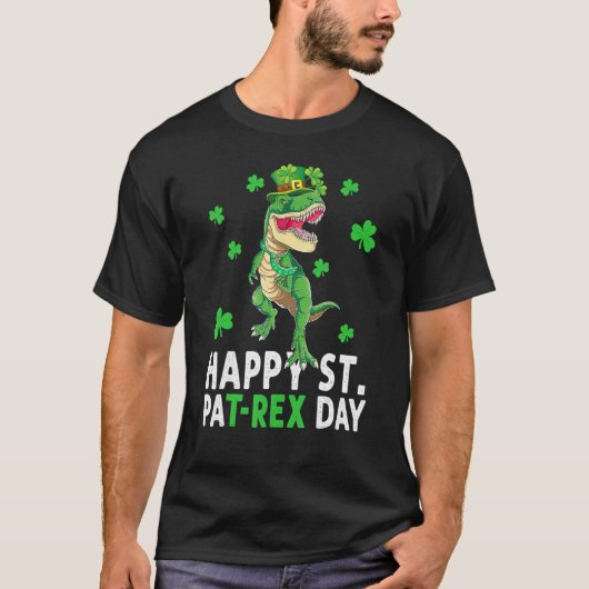 Happy St Pat T Rex Saint Patrick's Day Dinosaur Bo T-shirt (Voorkant)