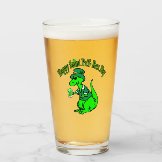Happy St Pat T-Rex Saint Patrick's Day Dinosaur Glas (Voorkant gevuld)