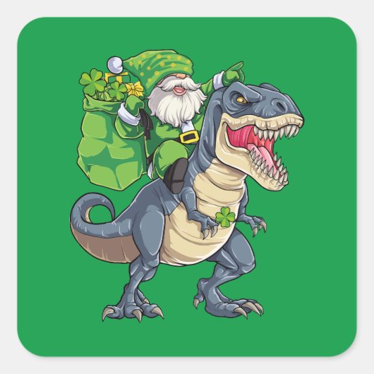 Happy St Pat T Rex Saint Patrick's Day Leprechaun Vierkante Sticker (Voorkant)
