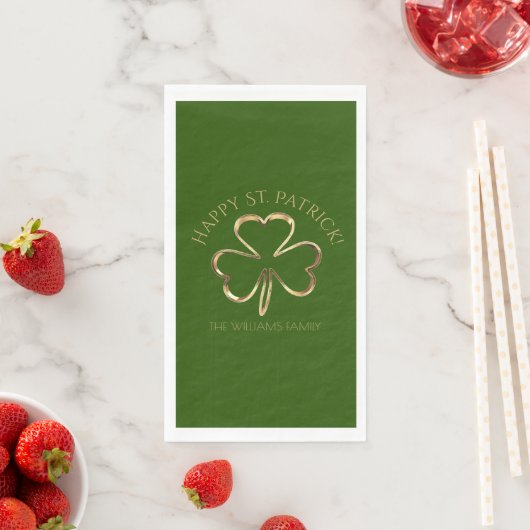 Happy St. Patrick Green en Gold Clover Shamrock Servet (Insitu)