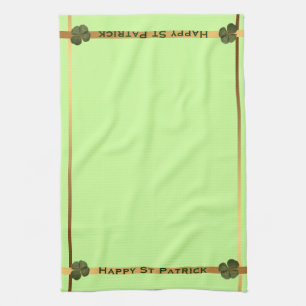 Happy St Patrick R4 bladeren Klaver Keukenhanddoek
