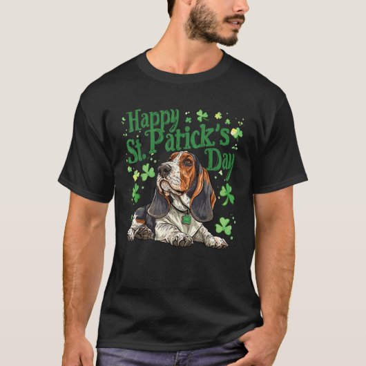 Happy St Patrick s Day Basset Hound Dog Lover Pupp T-shirt (Voorkant)
