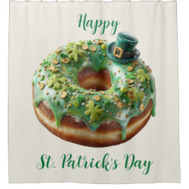 Happy St. Patrick’s Day Donut with Leprechaun Hat Douchegordijn