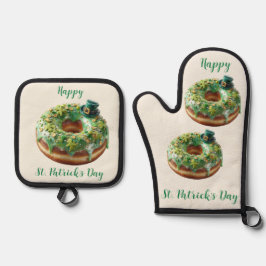 Happy St. Patrick’s Day Donut with Leprechaun Hat Ovenwant & Pannenlap Set