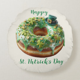 Happy St. Patrick’s Day Donut with Leprechaun Hat Rond Kussen