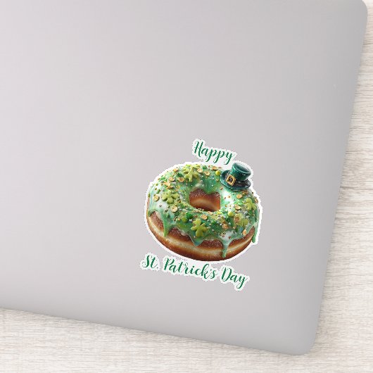 Happy St. Patrick’s Day Donut with Leprechaun Hat Sticker (Detail)