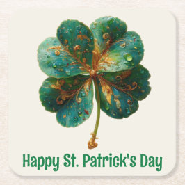 Happy St. Patrick’s Day Elegant Shamrock Vierkante Kartonnen Onderzetter