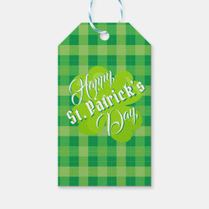 Happy St. Patrick\s Day Green Tartan Lucky Clover Cadeaulabel