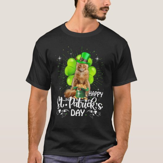 Happy St Patrick S Day Maine Coon Cat Shamrock Luc T-shirt (Voorkant)