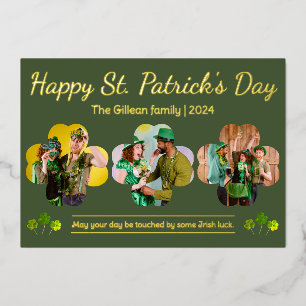 Happy St patricks dag Shamrocks familie foto Folie Feestdagenkaart