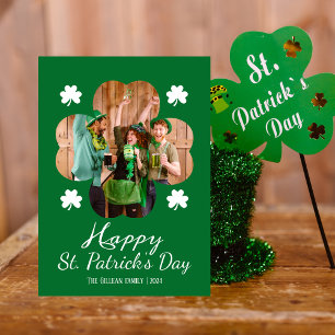 Happy St patricks dag Shamrocks familie foto Folie Feestdagenkaart