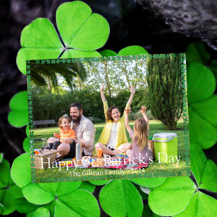 Happy St. patrick's dag Shamrocks familiefoto Feestdagenkaart