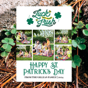 Happy St. patrick's dag Shamrocks familiefoto Feestdagenkaart