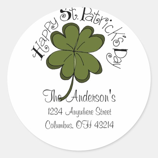 Happy St. Patrick's Day Adresetiketten Ronde Sticker (Voorkant)
