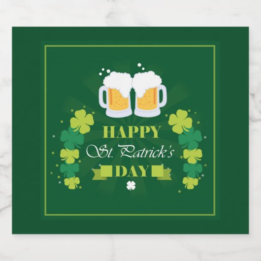 Happy St. Patricks Day Beer and Clovers Bier Etiket (Enkel label)