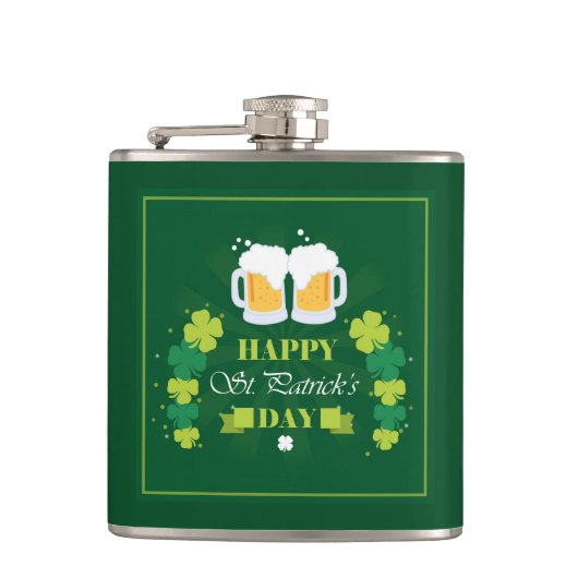 Happy St. Patricks Day Beer and Clovers Heupfles (Voorkant)