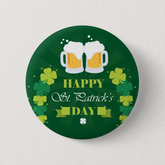 Happy St. Patricks Day Beer and Clovers Ronde Button 5,7 Cm (Voorkant)