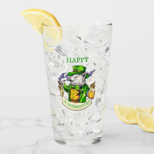 Happy St. Patrick's Day Beer Irish Cat Funny Beer Glas (Voorkant ijs)
