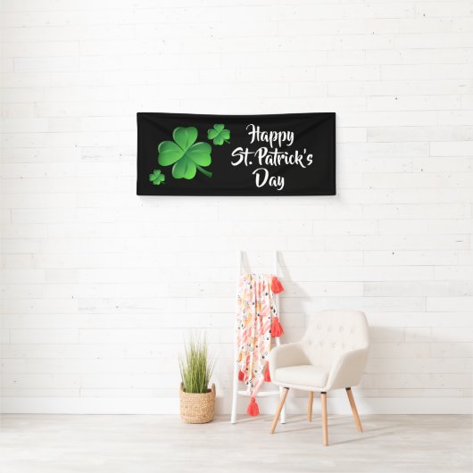 Happy St Patricks Day Black Green Shamrock Party Spandoek (Insitu)