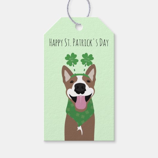 Happy St Patricks Day Brown Dog Green Cadeaulabel (Voorkant)