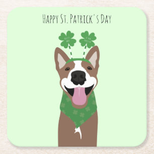 Happy St Patricks Day Brown Dog Green Vierkante Kartonnen Onderzetter