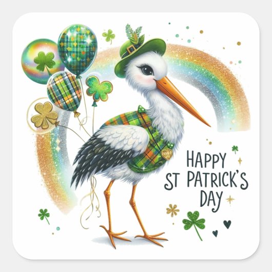 Happy St. Patrick's Day Crane Vierkante Sticker (Voorkant)
