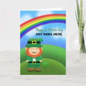 Happy St Patrick's Day Custom Name Leprechaun Feestdagen Kaart (Voorkant)