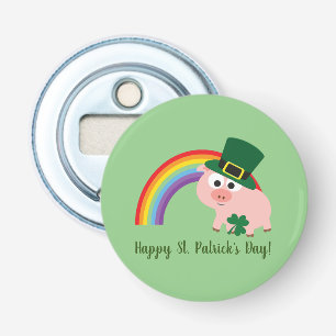 Happy St. Patrick's Day Cute Leprechaun Pig Button Flesopener