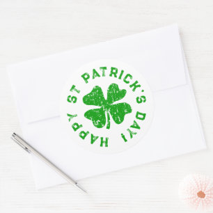 Happy St Patrick's Day Distress shamrock clover Ronde Sticker