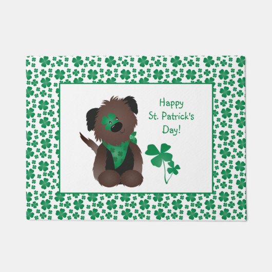 Happy St Patricks Day Dog Vier Leaf Clover Green Deurmat (Voorkant)