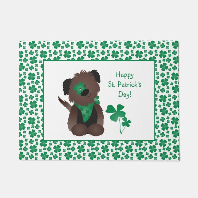 Happy St Patricks Day Dog Vier Leaf Clover Green Deurmat (Voorkant)